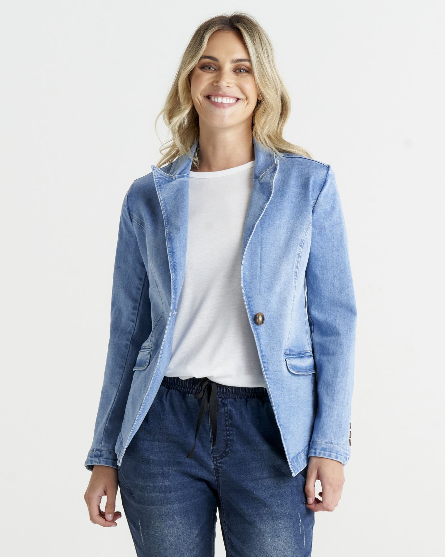 Womens blue hot sale jean blazer