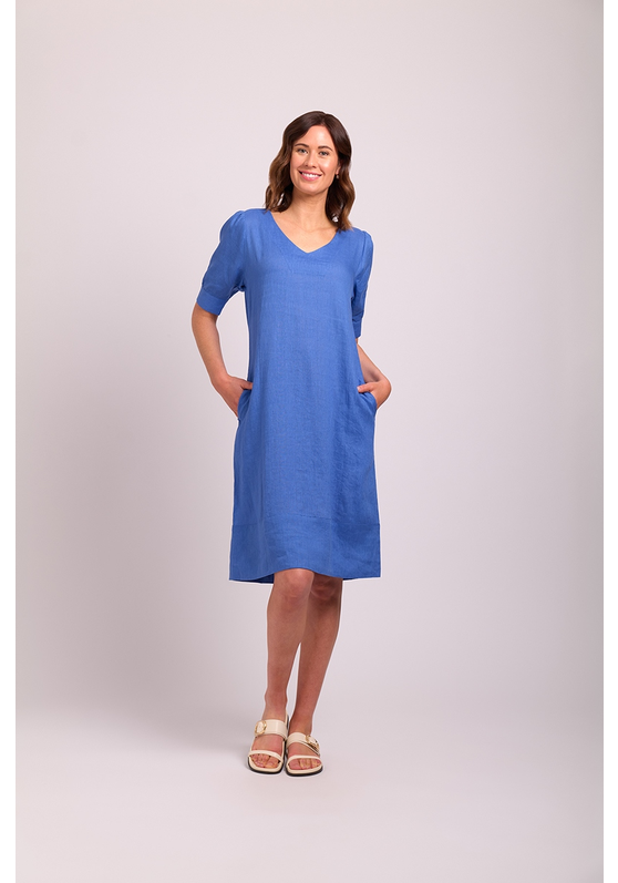 Puff Sleeve V Neck Dress