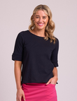 Wide Neck Elbow Slv Top